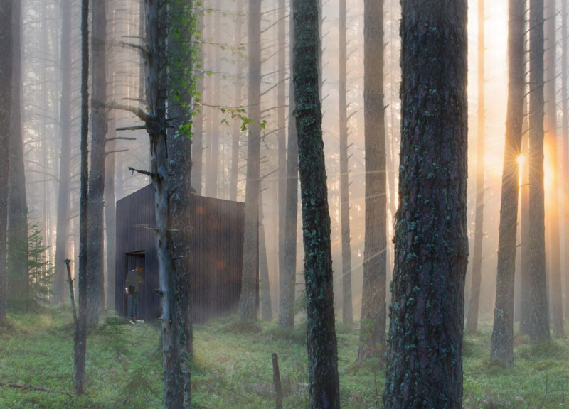 Charred Birch and Straw Insulation Emphasizing Harmony in Personal Reflection Spaces