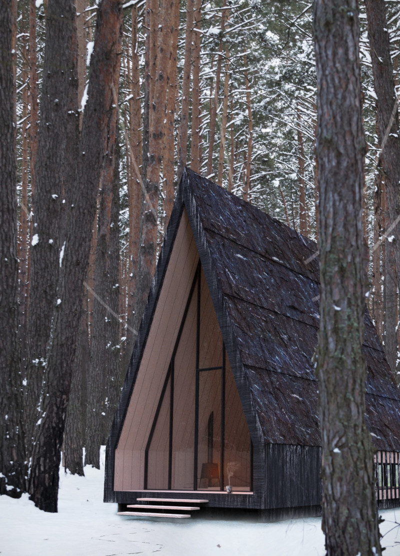 Tree Bark Roof and Timber Walls in a Mindful Retreat