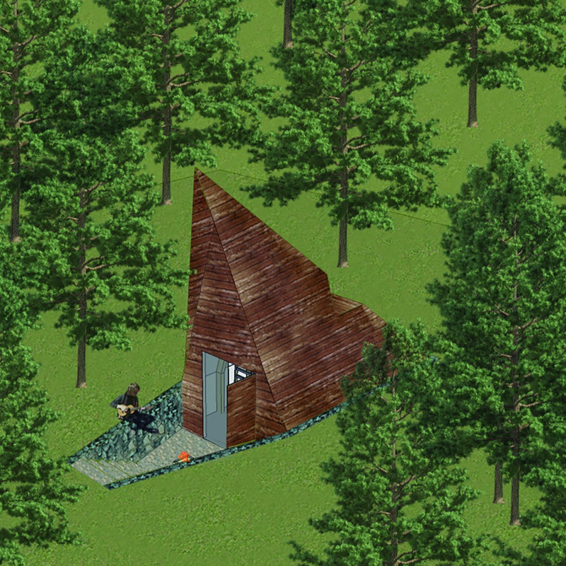 Triangular Prism Retreat Emphasizing Thermal Excavation and Celestial Connections