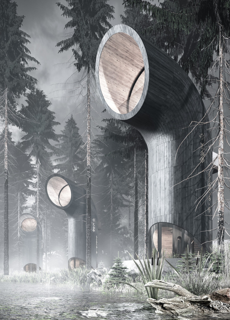 A Forest Retreat of Elevated Cabins for Nature Meditation