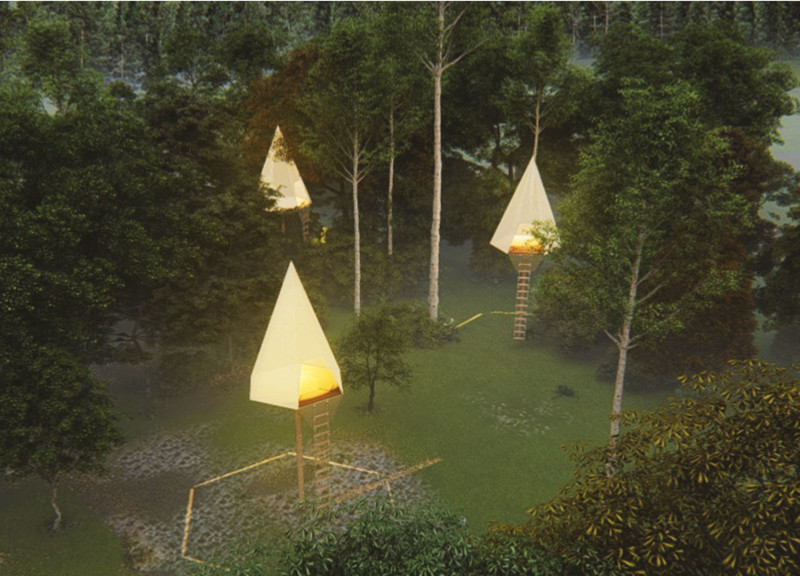 Hexagonal Cabins Supported by Wood Profiles Offering Tranquility in the Forest