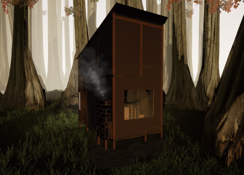 Cardboard Tubes and Wooden Columns Form a Compact Retreat for Solitude