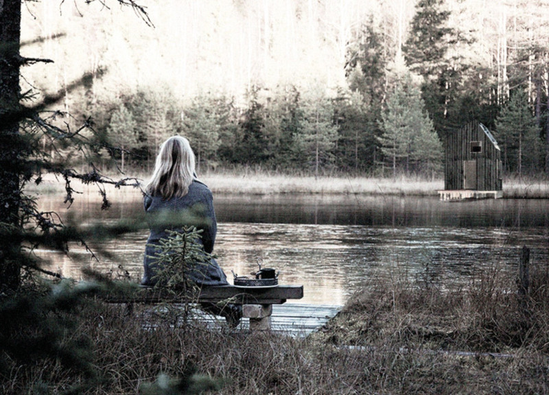 Elevated Cabins with Dark Wood Facades and Harmonious Lake Views