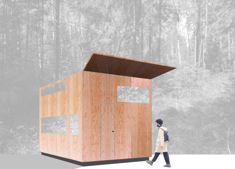 Reflection Pool and Plywood Structure Enhancing Contemplative Practices