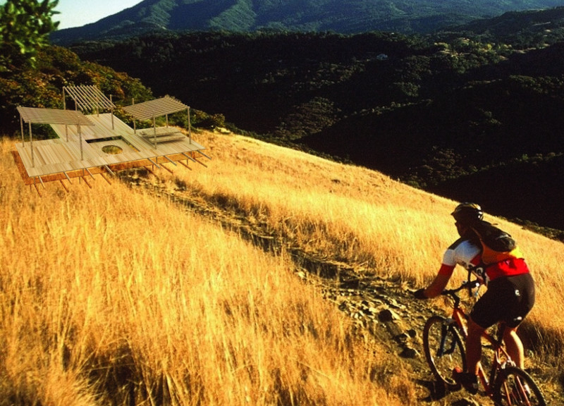 Canvas Enclosure and Recycled Timber Frame in a Community Bike Rest Stop