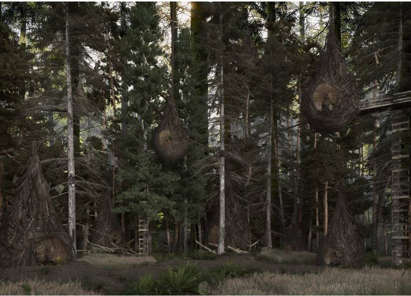Meditative Cabins Using Natural Elements in a Spherical Formation