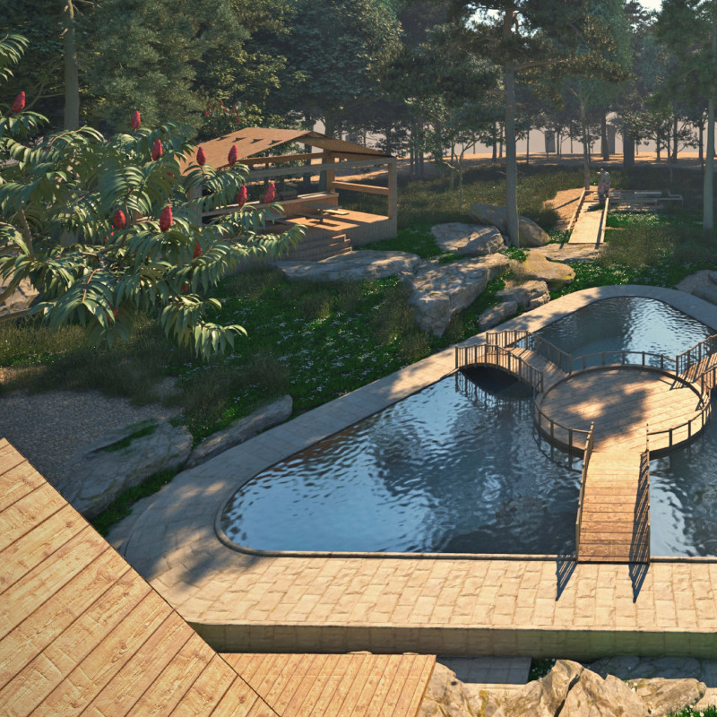 Skylit Huts with Natural Timber and Private Garden Spaces