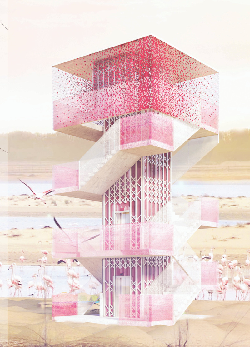 Elevated Observation with Translucent Concrete in a Modular Wetland Tower