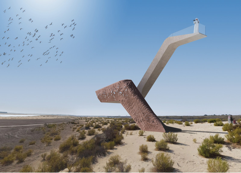 Perforated Concrete Shell Overlooking the Wetlands