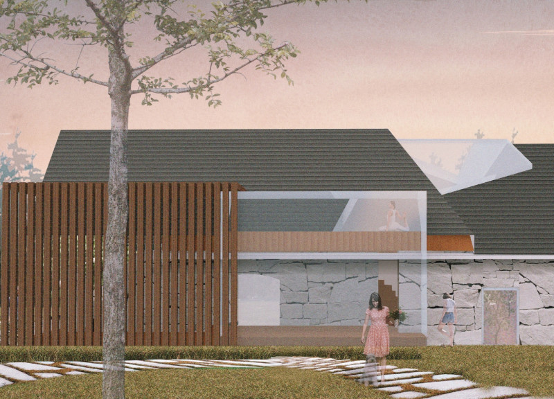 A Stone Barn Retreat with Natural Light Integration and Wooden Finish