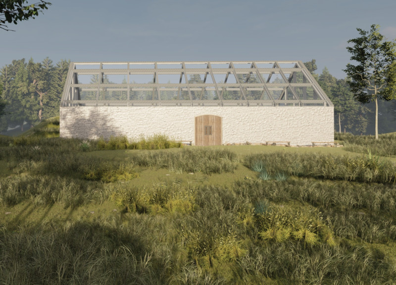 Stone Walls and Glass Roofs in a Nature-Focused Guest House
