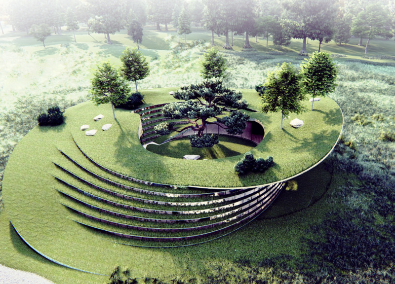 Repurposed Materials and Green Roof Create Community-Focused Space