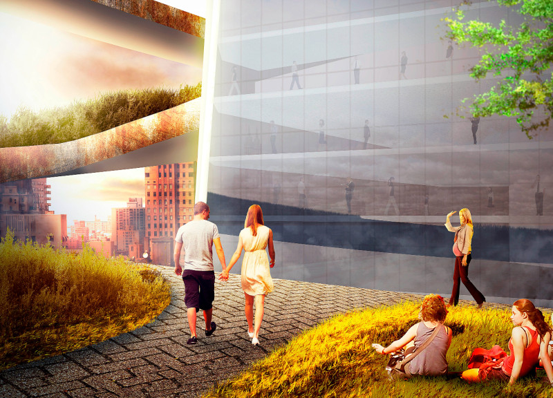 Public Spaces Elevated by Steel Structure and Green Integration