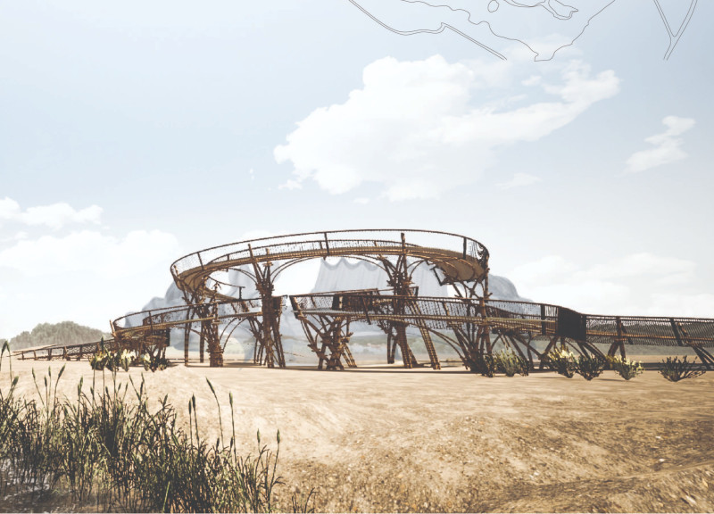Bamboo Structure Overlooking Green Wetlands with Hempcrete Foundation