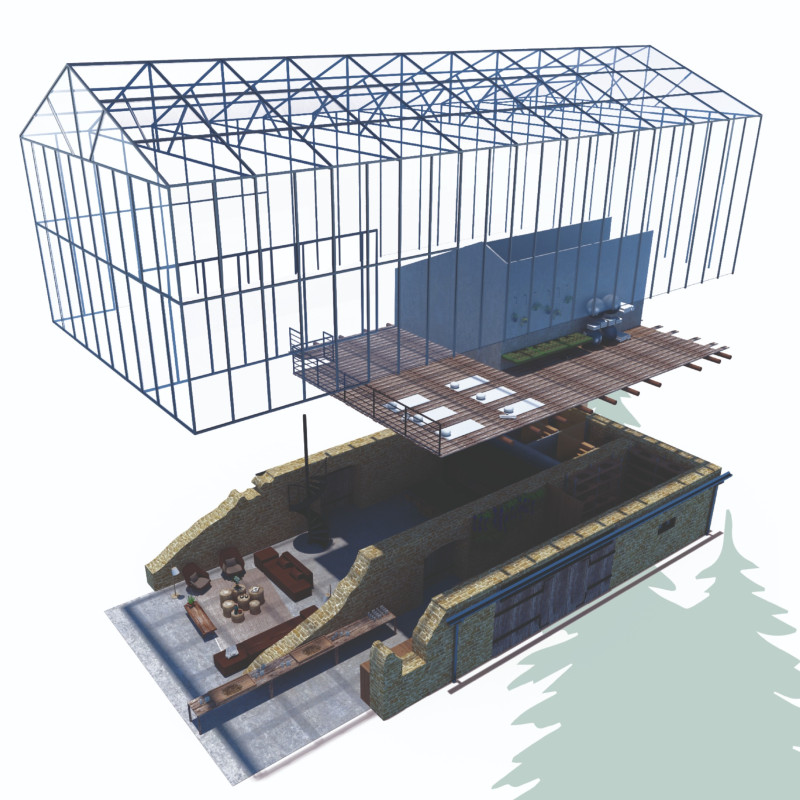 Glass Walls Embracing Nature with Original Stone Structures