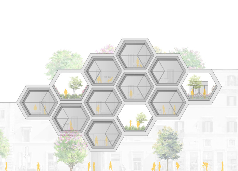 3d-Printed Modular Housing with Hexagonal Shapes and Communal Green Spaces