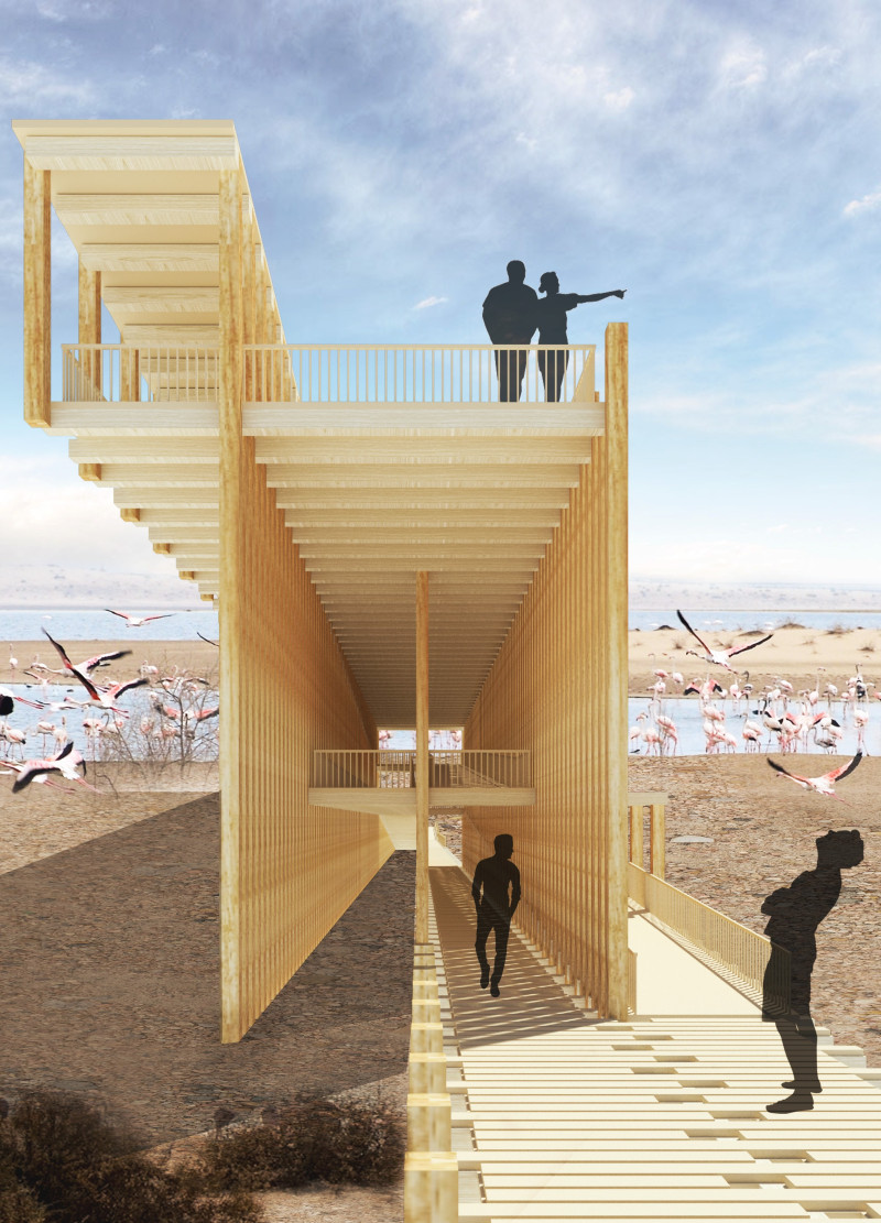 A Timber Structure Emulating Flamingo Anatomy for Wetland Observation