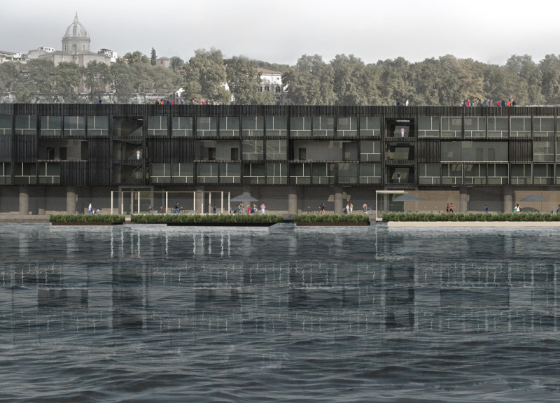 Terraced Community Spaces with Stone Masonry Overlooking the Tiber