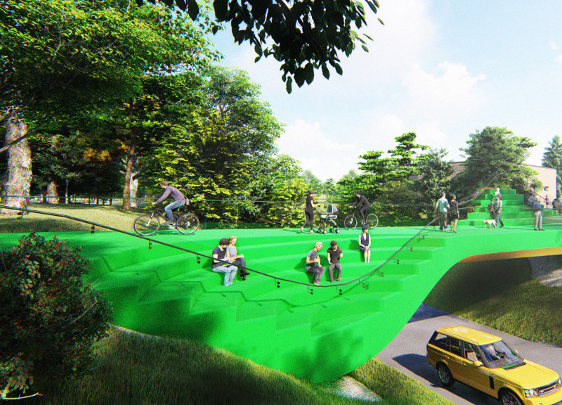 Zigzag Footbridge Featuring Rubber Crumb Surface and Wooden Shields