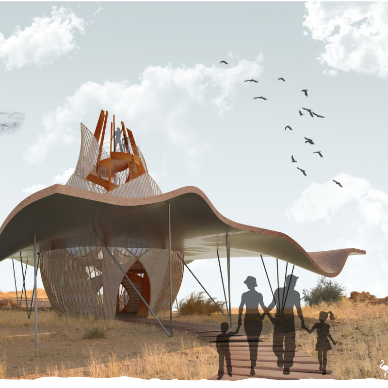 Bamboo-Covered Observation Tower Overlooking Al Wathba Wetland