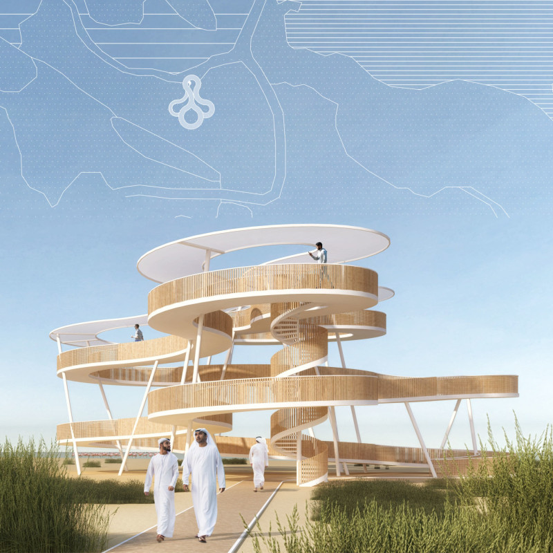 Concentric Ramp Structure with Openwork Barriers Overlooking Natural Wetlands