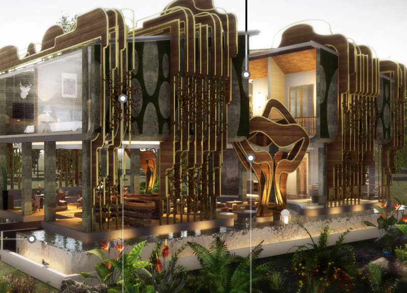 Nest Box Design Featuring Charred Wooden Shingles and Vertical Gardens for Community Engagement