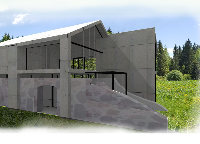 Floating Glass Facades Above a Historical Barn Informed by Synaptic Connections