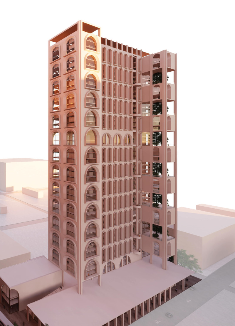 Sequential Arched Windows with Vertical Gardens in a Mixed-Use Development