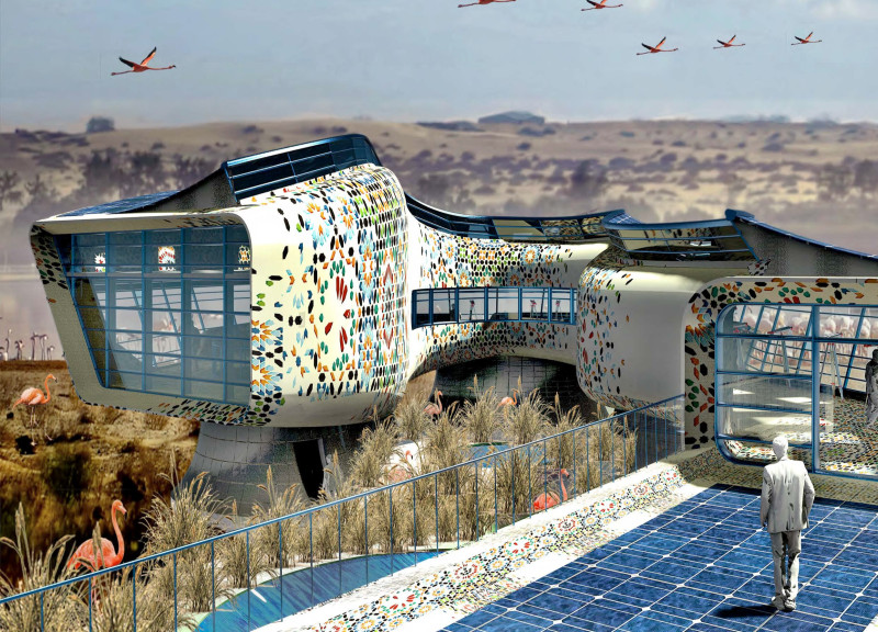 Terrazzo-Clad Observation Deck with Solar-Powered Walkways in Wetland Habitat