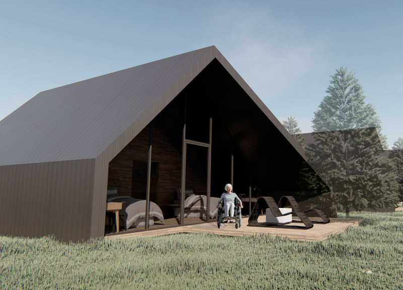 Meditation Retreat with Photovoltaic Panels Amid an Artificial Lake