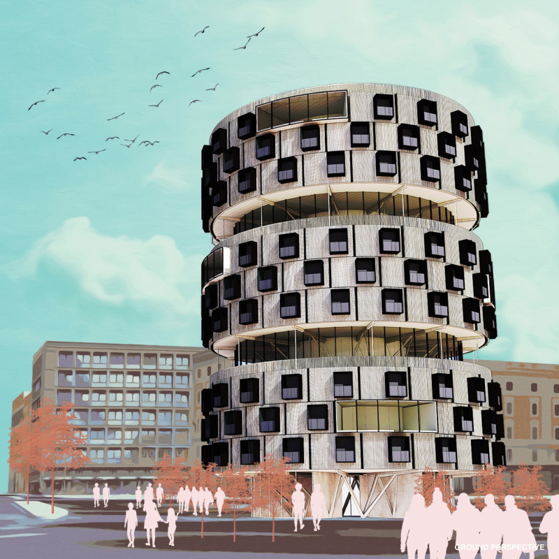 Cylindrical CLT Towers Promoting Community Living in Urban Rome