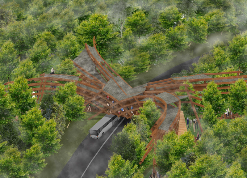 Canopy Roof Bridge Integrating Tree-Intertwining Form with Cultural Engagement