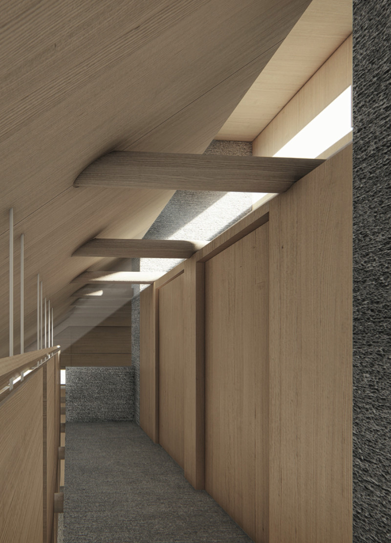 Parabolic Light Channel and Timber Warmth in a Baltic Community Guesthouse