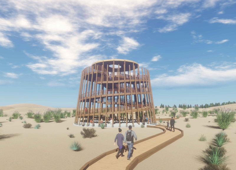 Spiral Ramp and Timber Construction Embracing Natural Habitat