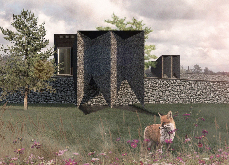 Reflective Pools and Burnt Larch Create a Communal Retreat