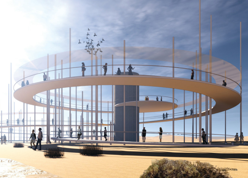 Spiral Walkway Supported by Concrete and Steel over Wetlands