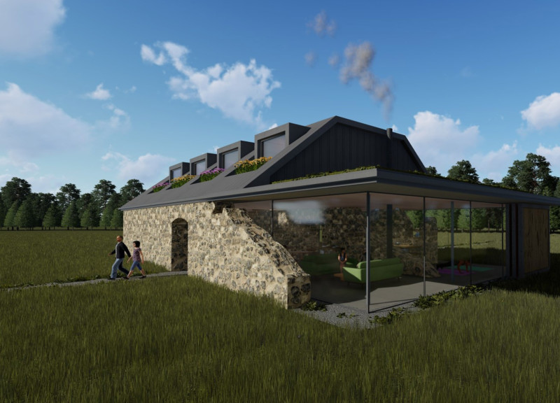 Living Roof Lodge with Timber Canopy and Biomass Heating