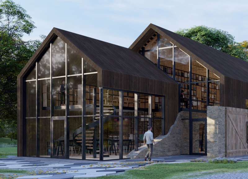 Charred Wood and Stone Retreat Emphasizing Community and Nature Connection