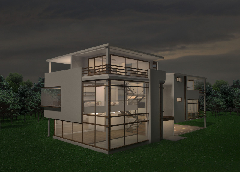 Embracing Nature with Expansive Windows and Warm Wood Furnishings