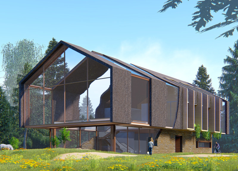 Recycled Glass Walls and Timber Framework in a Sustainable Community Hub