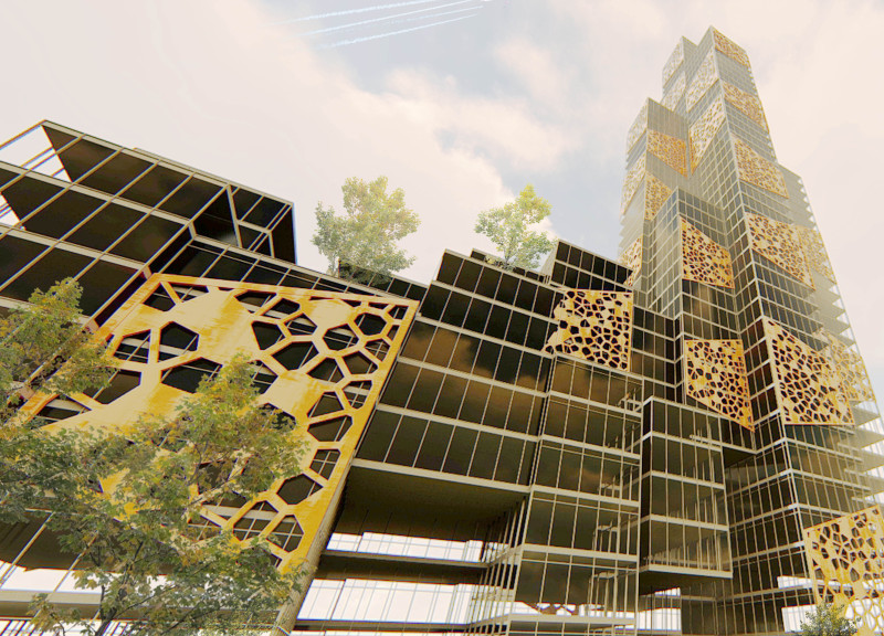 Corten Steel Facade with Integrated Sky Farming for Urban Resilience