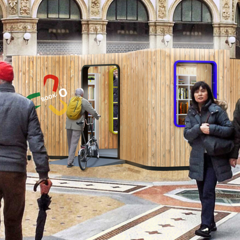 Hexagonal Library Crafted from Larch Wood with Integrated Bicycle Parking