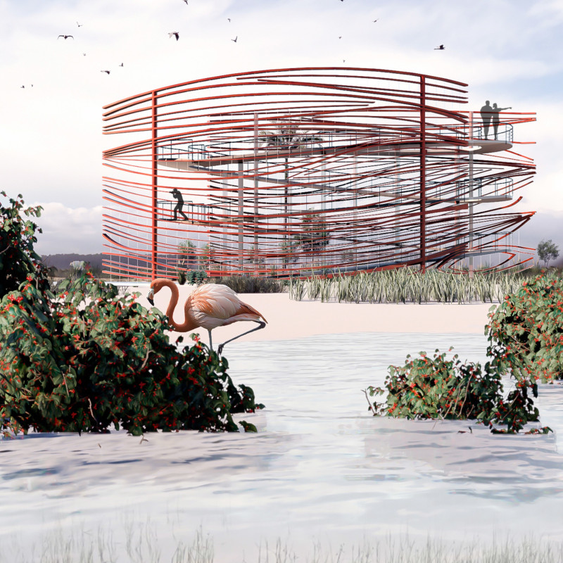 Recycled Steel Observation Platforms Embracing Fossil Dunes and Local Wildlife
