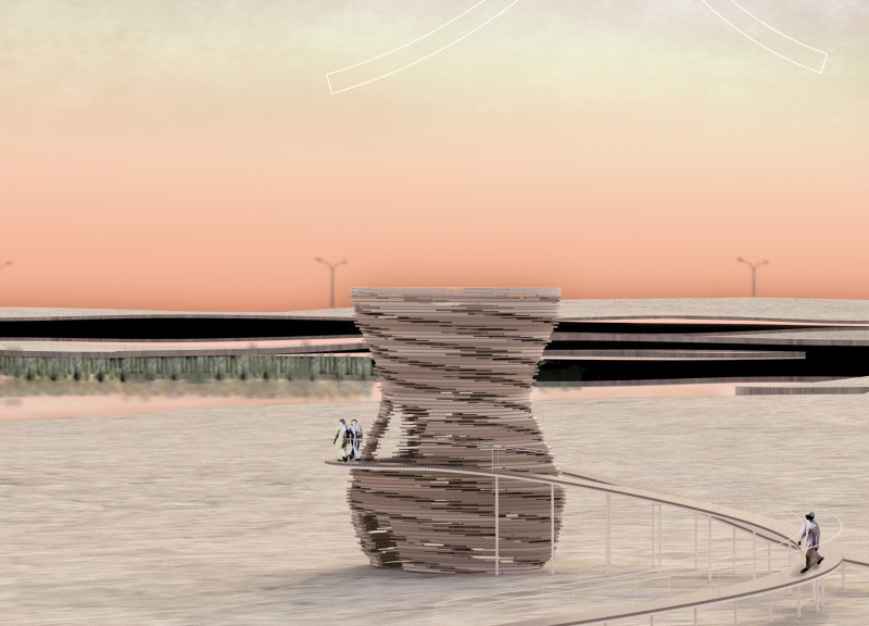 Layered Observation Tower with Engineered Wood and Natural Airflow