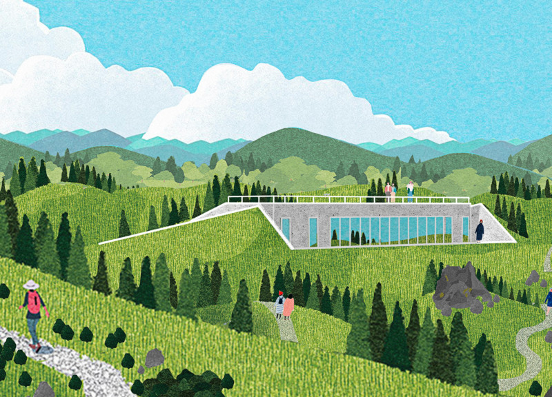 Concrete Structure Embracing Panoramic Views Within a Geological Landscape