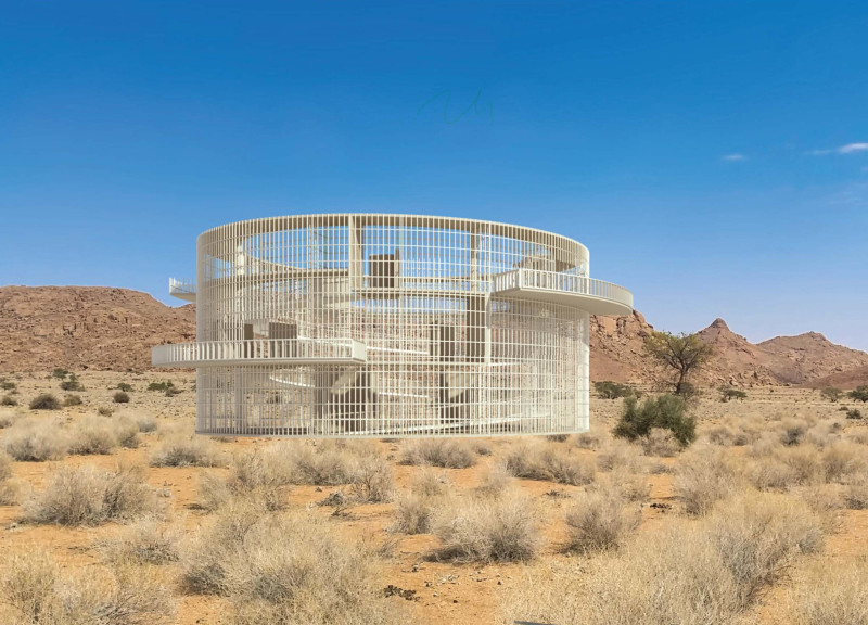 Circular Visitor Center Featuring Split Palm Trunk Structure and Natural Integration
