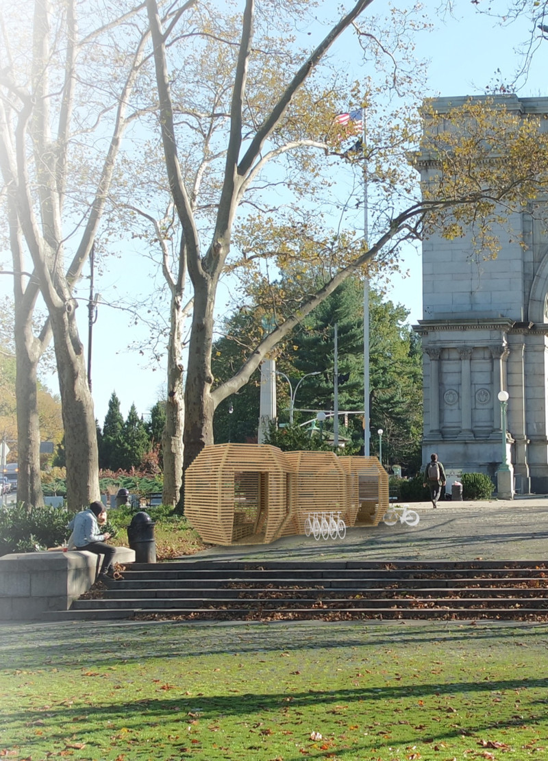 Hexagonal Reading Pod with Slatted Walls and Community Focus