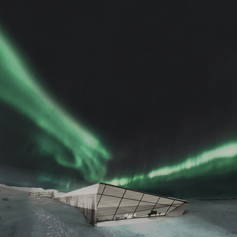 Mirrored Roof and Concrete Integration with Scenic Volcano Views