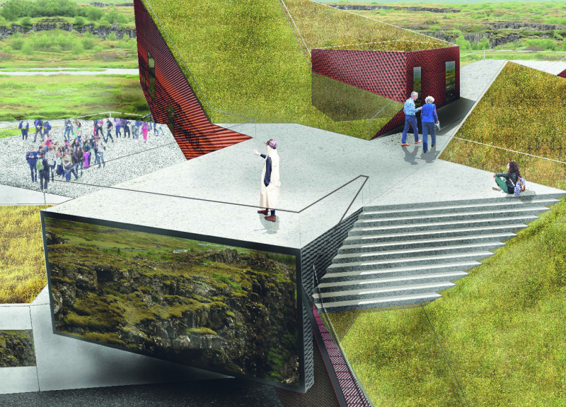 Portico of Expanded Metal Framing Views of Lake Mývatn