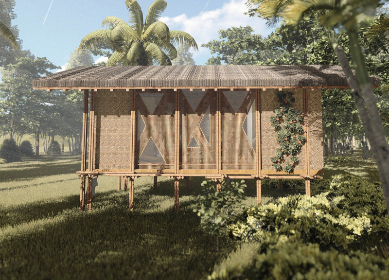 Flexible Bamboo Home Featuring Traditional Thatch and Community Integration